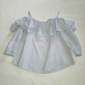 Sweet Wanderer stripped ruffle slight crop